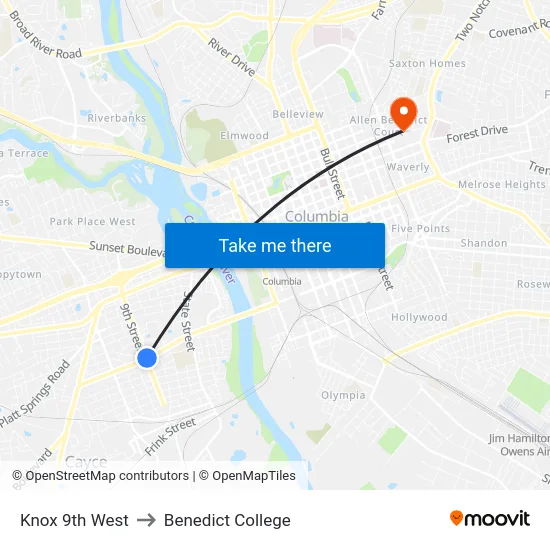 Knox 9th West to Benedict College map