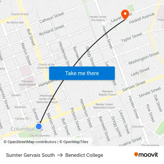 Sumter Gervais South to Benedict College map