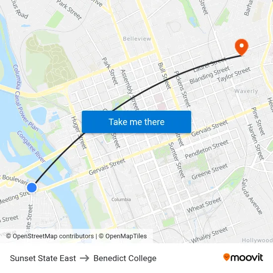 Sunset State East to Benedict College map