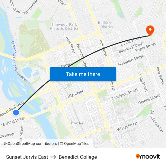 Sunset Jarvis East to Benedict College map