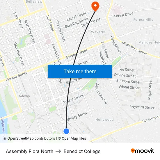 Assembly Flora North to Benedict College map