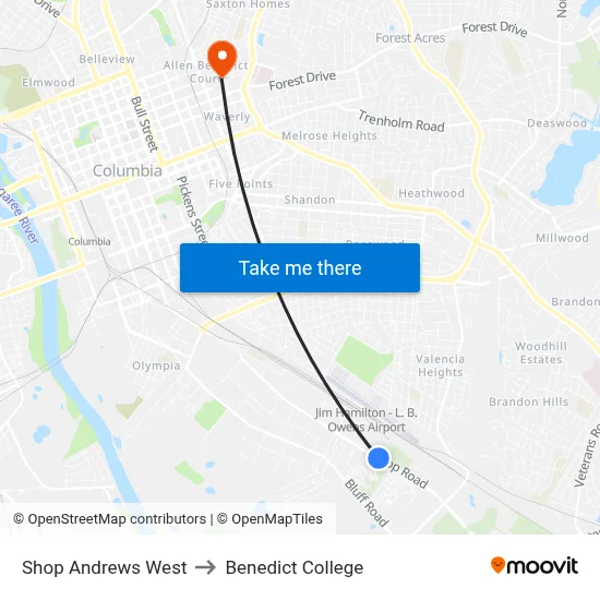 Shop Andrews West to Benedict College map