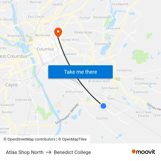 Atlas Shop North to Benedict College map
