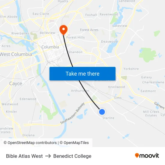 Bible Atlas West to Benedict College map
