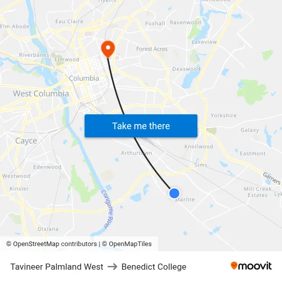 Tavineer Palmland West to Benedict College map