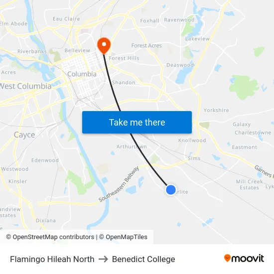 Flamingo Hileah North to Benedict College map