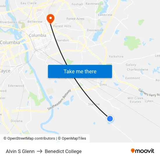 Alvin S Glenn to Benedict College map