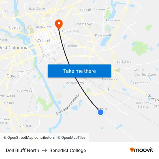 Dell Bluff North to Benedict College map