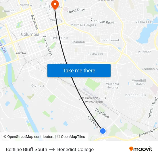 Beltline Bluff South to Benedict College map