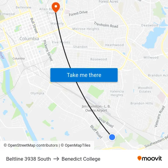 Beltline 3938 South to Benedict College map