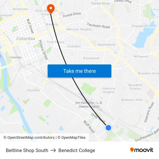 Beltline Shop South to Benedict College map