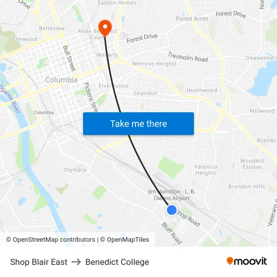 Shop Blair East to Benedict College map