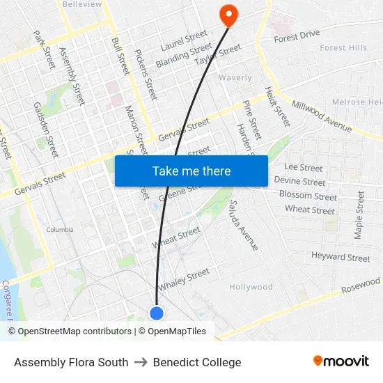 Assembly Flora South to Benedict College map