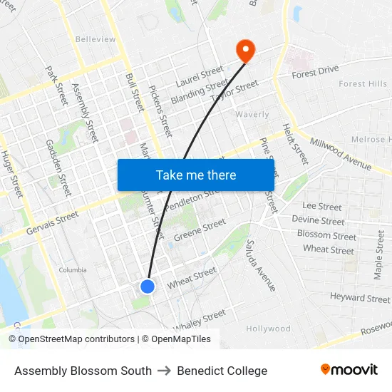 Assembly Blossom South to Benedict College map