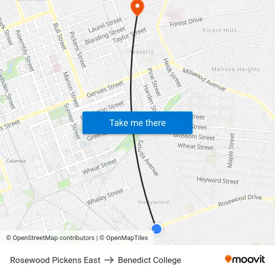 Rosewood Pickens East to Benedict College map