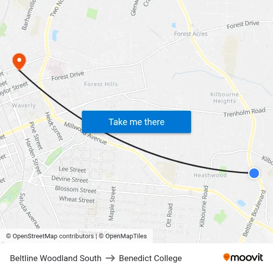 Beltline Woodland South to Benedict College map