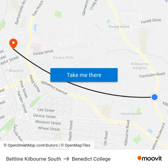 Beltline Kilbourne South to Benedict College map