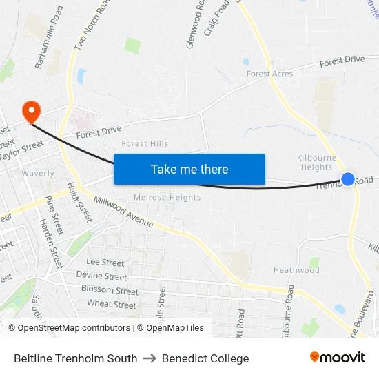 Beltline Trenholm South to Benedict College map