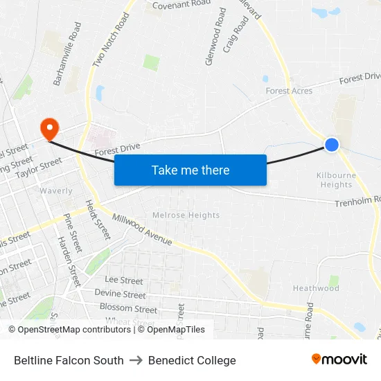Beltline Falcon South to Benedict College map