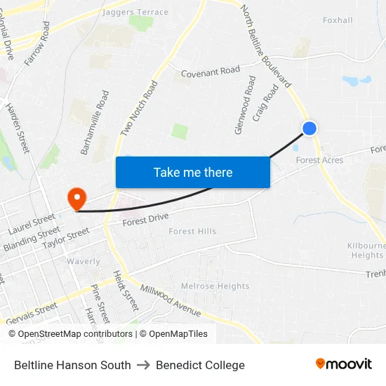 Beltline Hanson South to Benedict College map