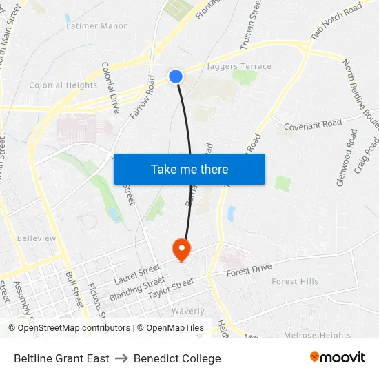 Beltline Grant East to Benedict College map