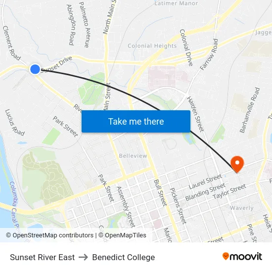 Sunset River East to Benedict College map