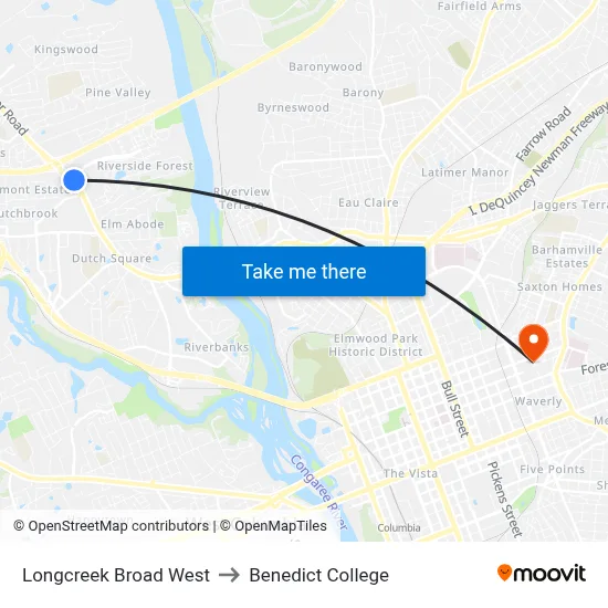Longcreek Broad West to Benedict College map