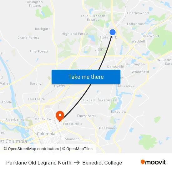 Parklane Old Legrand North to Benedict College map