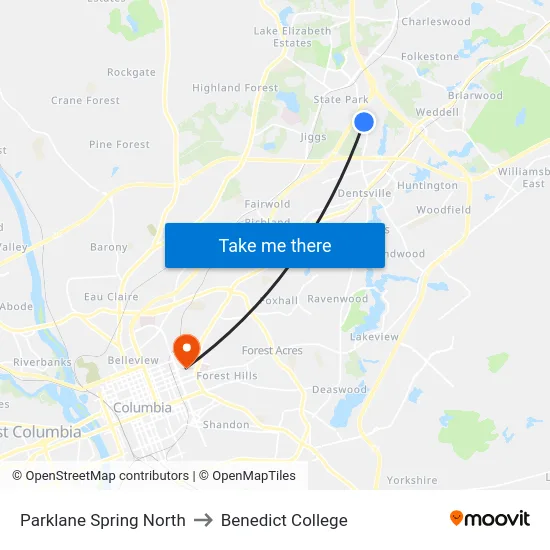 Parklane Spring North to Benedict College map