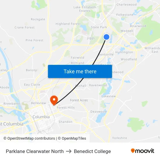 Parklane Clearwater North to Benedict College map