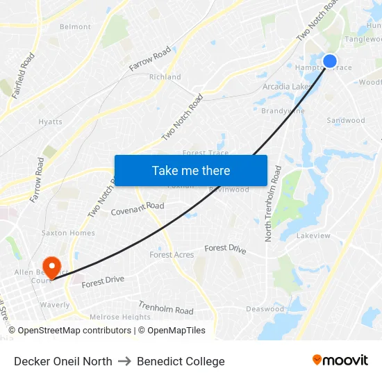 Decker Oneil North to Benedict College map