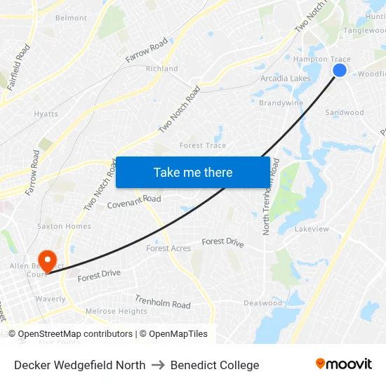 Decker Wedgefield North to Benedict College map