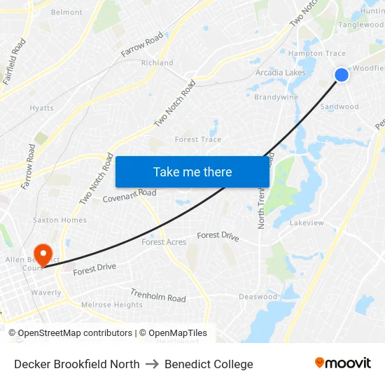 Decker Brookfield North to Benedict College map
