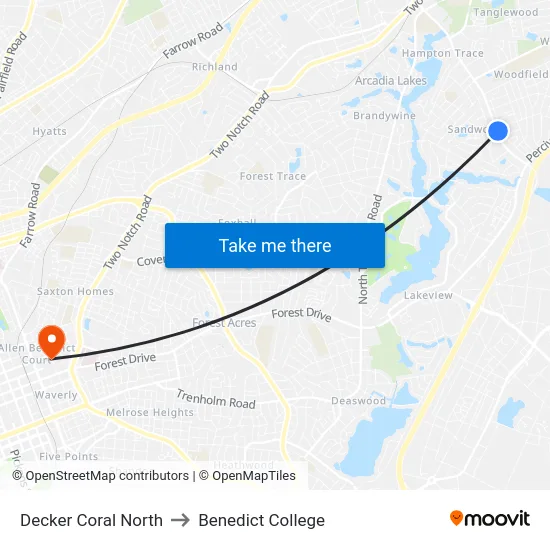 Decker Coral North to Benedict College map
