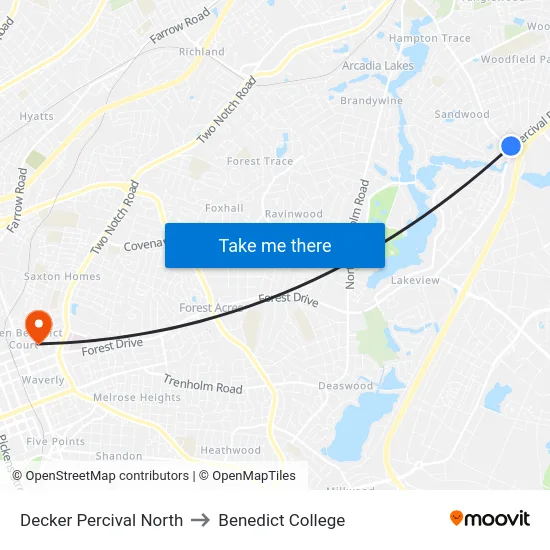 Decker Percival North to Benedict College map