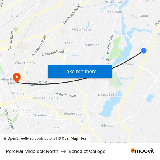 Percival Midblock North to Benedict College map