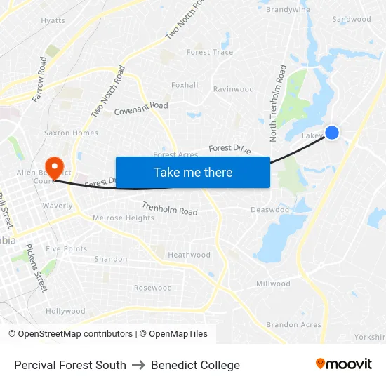 Percival Forest South to Benedict College map