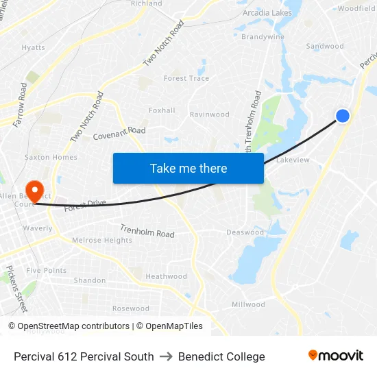 Percival 612 Percival South to Benedict College map