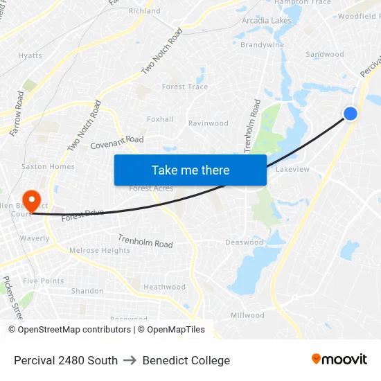 Percival 2480 South to Benedict College map