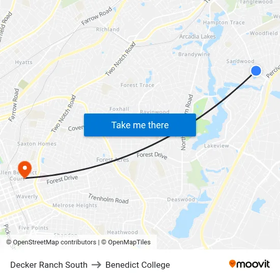 Decker Ranch South to Benedict College map