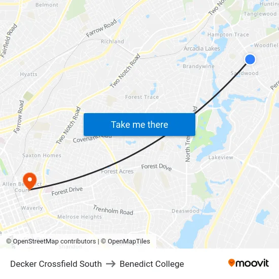 Decker Crossfield South to Benedict College map