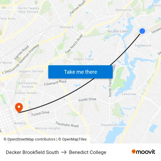 Decker Brookfield South to Benedict College map