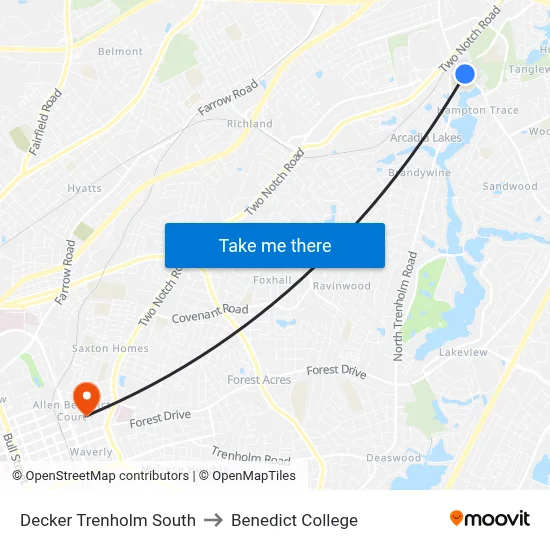 Decker Trenholm South to Benedict College map