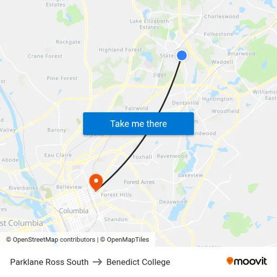 Parklane Ross South to Benedict College map