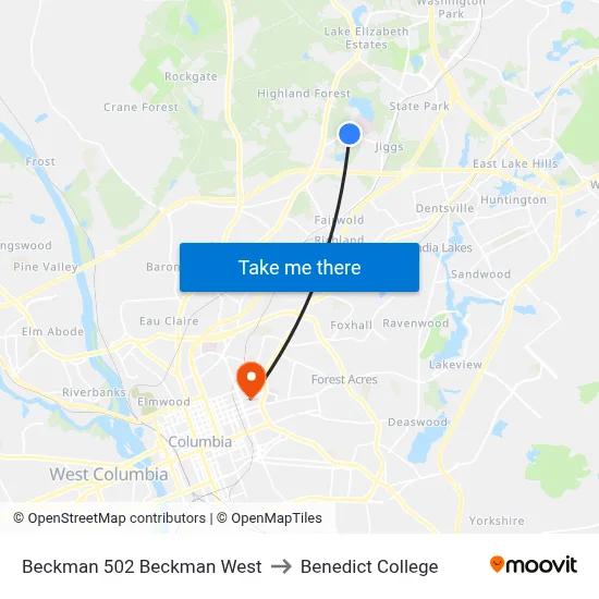 Beckman 502 Beckman West to Benedict College map