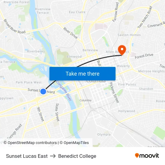 Sunset Lucas East to Benedict College map