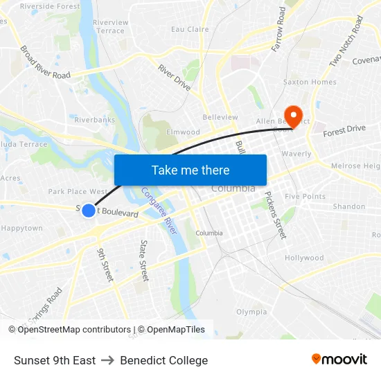 Sunset 9th East to Benedict College map