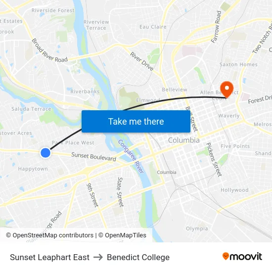 Sunset Leaphart East to Benedict College map