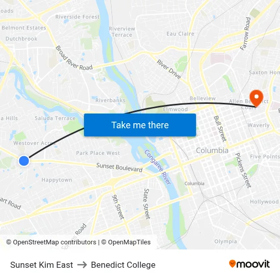 Sunset Kim East to Benedict College map