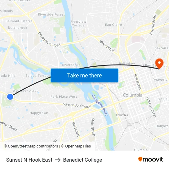 Sunset N Hook East to Benedict College map